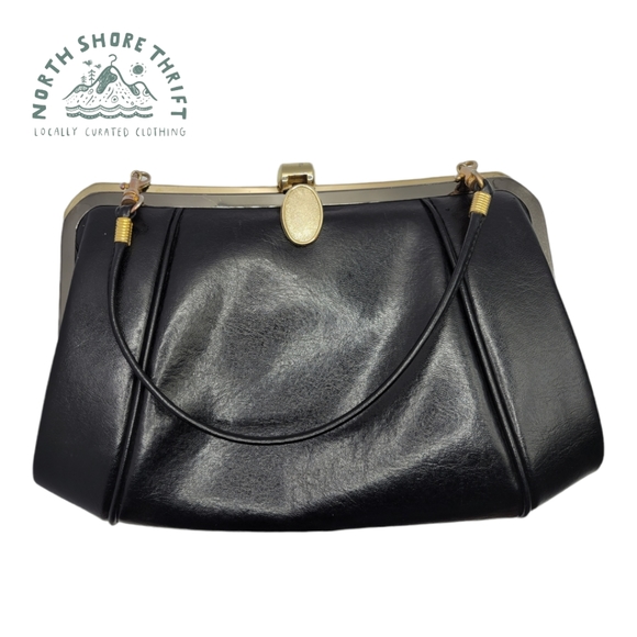 Vintage Mellow Manufactured Leather Metal Clasp Black Clutch Purse - Picture 3 of 13